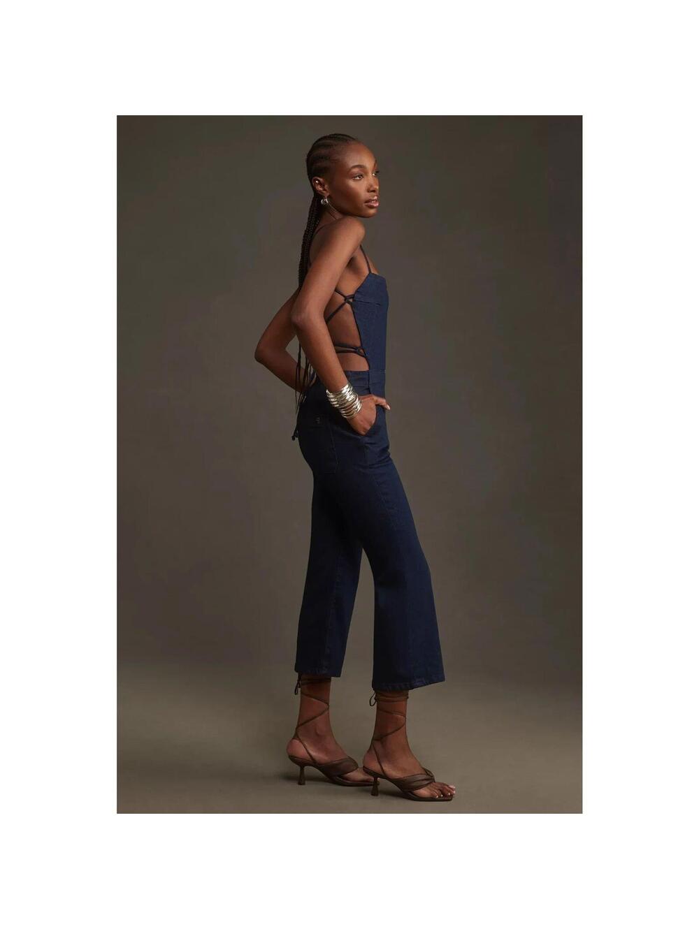 Anthropologie Pilcro Open-Back Cropped Denim Jumpsuit Blue Size 10 NWT